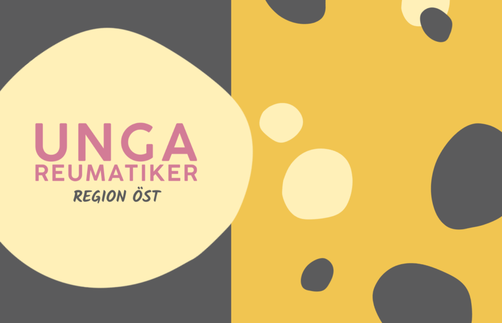 Logotyp för Unga Reumatiker Region öst mot bakgrund med gula runda former