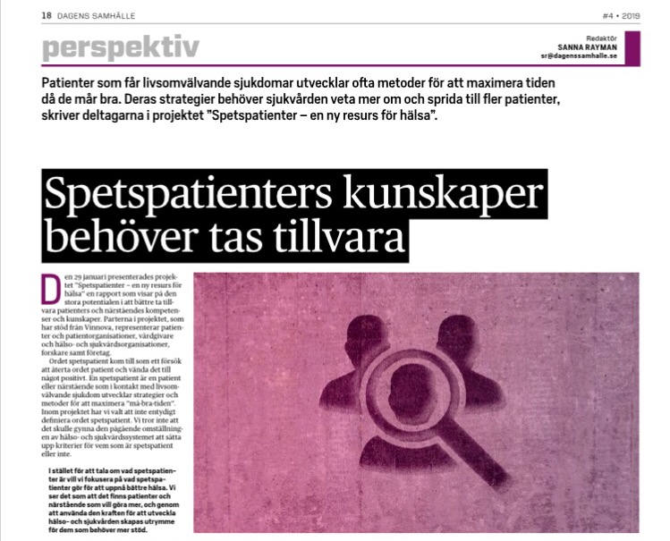 Debatt: Spetspatienters kunskaper behöver tas tillvara